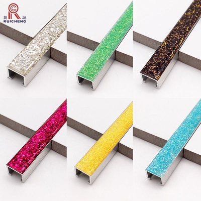 U Shape Listello Tile Trim , Gold Mosaic Wall Tile Strips 3m Length